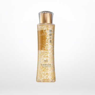Hakuza Platinum Gold Leaf Face Lotion bottle showing suspended gold flakes