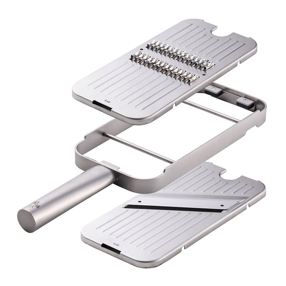 Seki Magoroku All-Stainless Slicer and Julienne Cutter Gokujin, Stainless Plates and Knife Steel Blade with Finger Guard, 95 x 20 x 295 mm, about 220 g