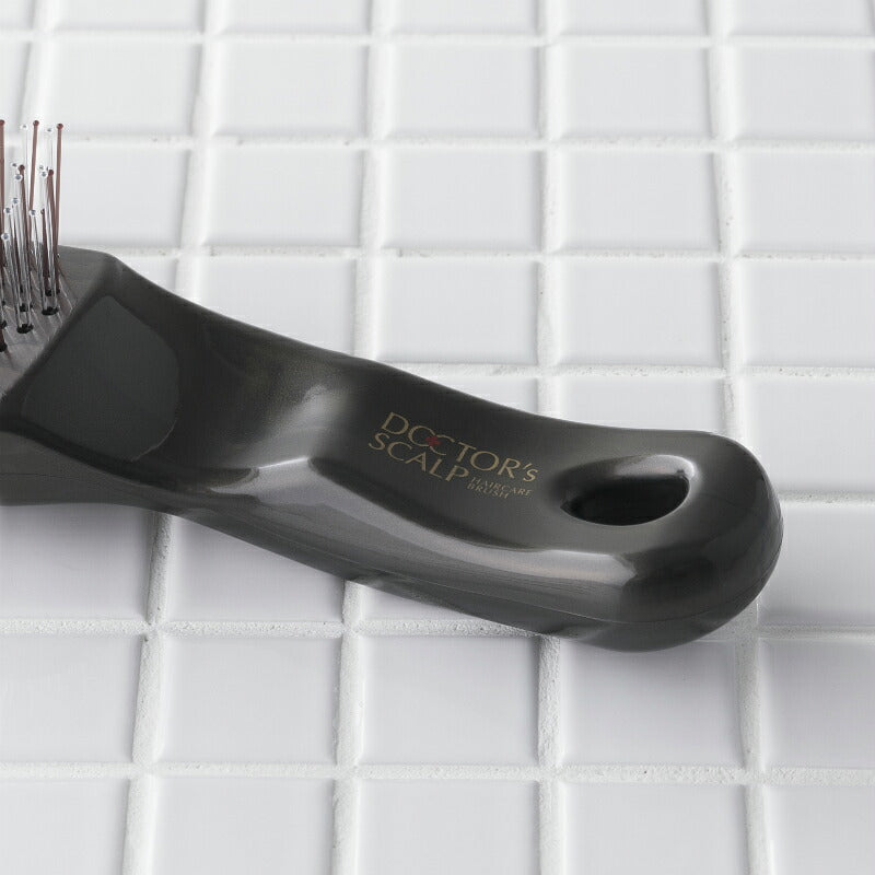 KAI Doctor's Scalp Hair Care Brush, U-Shaped Planted Pins in Four Pin Heights, Nylon Pins and Polypropylene Handle, Made in Japan, Black or Pink, L or S
