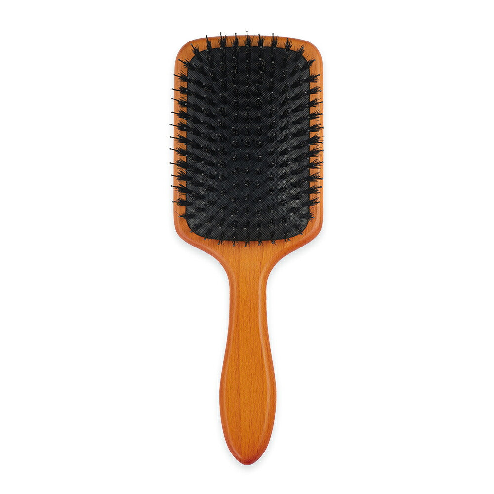 KAI Mixed Cushion Paddle Hairbrush, Boar and Round-Tipped Nylon Bristles on a Natural Wood Handle with Cushion, S 75 g or L 100 g