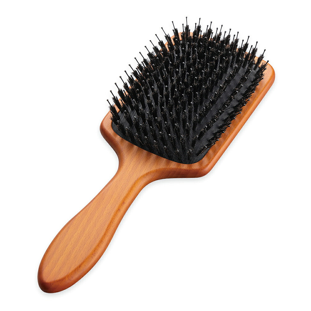 KAI Mixed Cushion Paddle Hairbrush, Boar and Round-Tipped Nylon Bristles on a Natural Wood Handle with Cushion, S 75 g or L 100 g