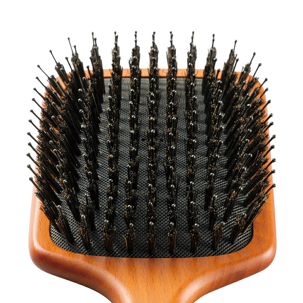 KAI Mixed Cushion Paddle Hairbrush, Boar and Round-Tipped Nylon Bristles on a Natural Wood Handle with Cushion, S 75 g or L 100 g