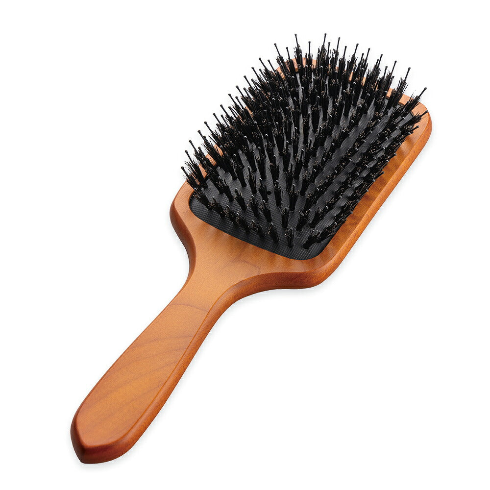 KAI Mixed Cushion Paddle Hairbrush, Boar and Round-Tipped Nylon Bristles on a Natural Wood Handle with Cushion, S 75 g or L 100 g