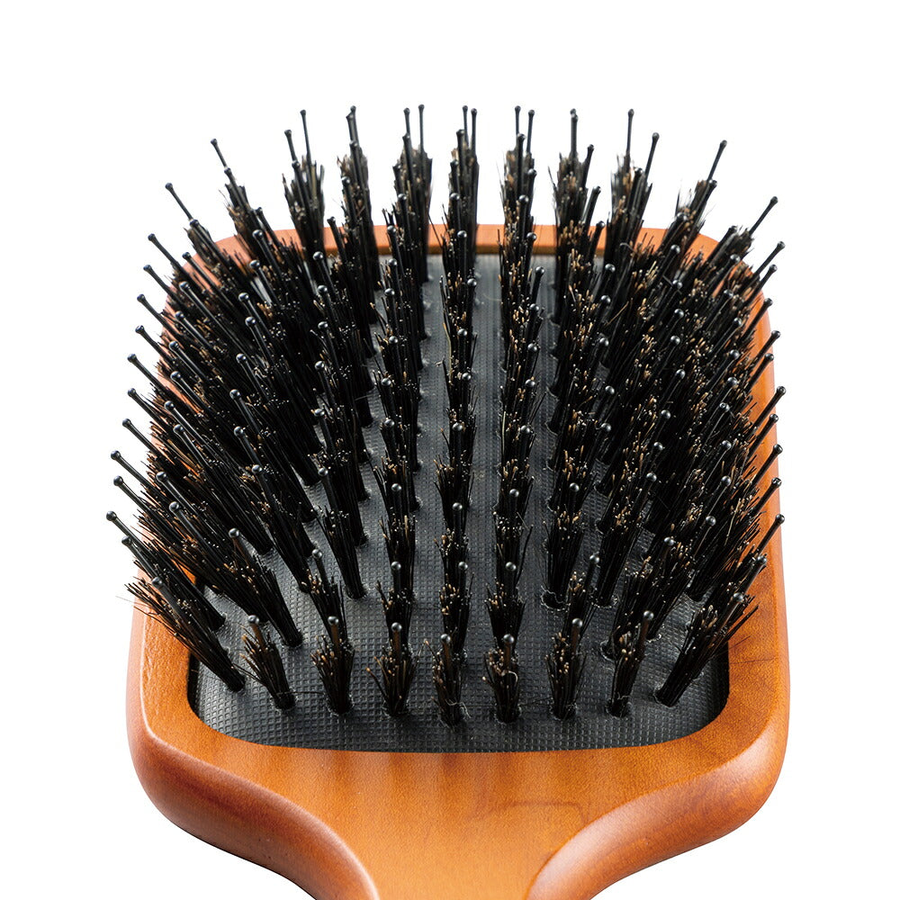KAI Mixed Cushion Paddle Hairbrush, Boar and Round-Tipped Nylon Bristles on a Natural Wood Handle with Cushion, S 75 g or L 100 g