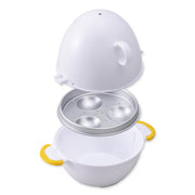 Microwave Egg Boiler, 153 x 129 x 137 mm, about 166 g, Polypropylene Lid and Container Max 120 C, Anodized Aluminum Tray, Water Line 110 ml