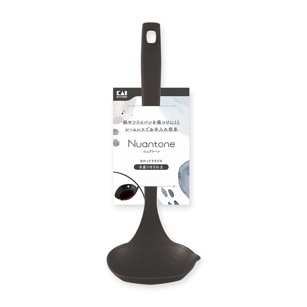 KAI Nuance Tone All-Nylon Ladle with Measurement Markings, Charcoal Black, Nuance Tone All-Nylon Ladle with Measurement Markings, Charcoal Black 270 x 95 x 63 mm, 47 g, Made in Japan, 27 x 9.5 x 6.3 cm and 47 g, Charcoal Black