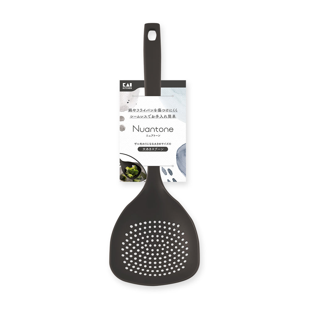 KAI Nuance Tone All-Nylon Slotted Spoon, Charcoal Black, Nuance Tone All-Nylon Slotted Spoon, Charcoal Black 310 x 103 x 52 mm, 64 g, Made in Japan, 31 x 10.3 x 5.2 cm and 64 g, Charcoal Black