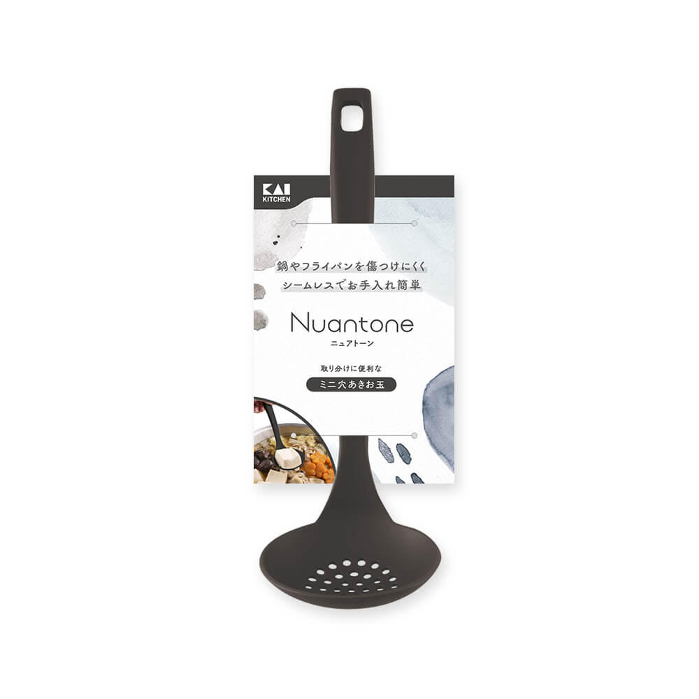 KAI Nuance Tone All-Nylon Mini Slotted Ladle, Charcoal Black, Nuance Tone All-Nylon Mini Slotted Ladle, Charcoal Black 203 x 70 x 50 mm, 26 g, Made in Japan, 20.3 x 7 x 5 cm and 26 g, Charcoal Black