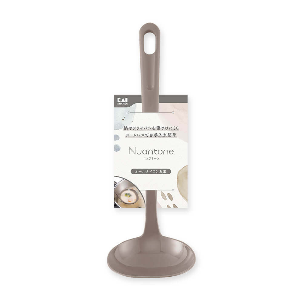 KAI Nuance Tone All-Nylon Ladle, Beige Gray, Nuance Tone All-Nylon Ladle, Beige Gray 275 x 90 x 67 mm, 50 g, Made in Japan, 27.5 x 9 x 6.7 cm and 50 g, Beige Gray