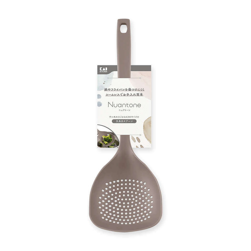 KAI Nuance Tone All-Nylon Slotted Spoon, Beige Gray, Nuance Tone All-Nylon Slotted Spoon, Beige Gray 310 x 103 x 52 mm, 64 g, Made in Japan, 31 x 10.3 x 5.2 cm and 64 g, Beige Gray