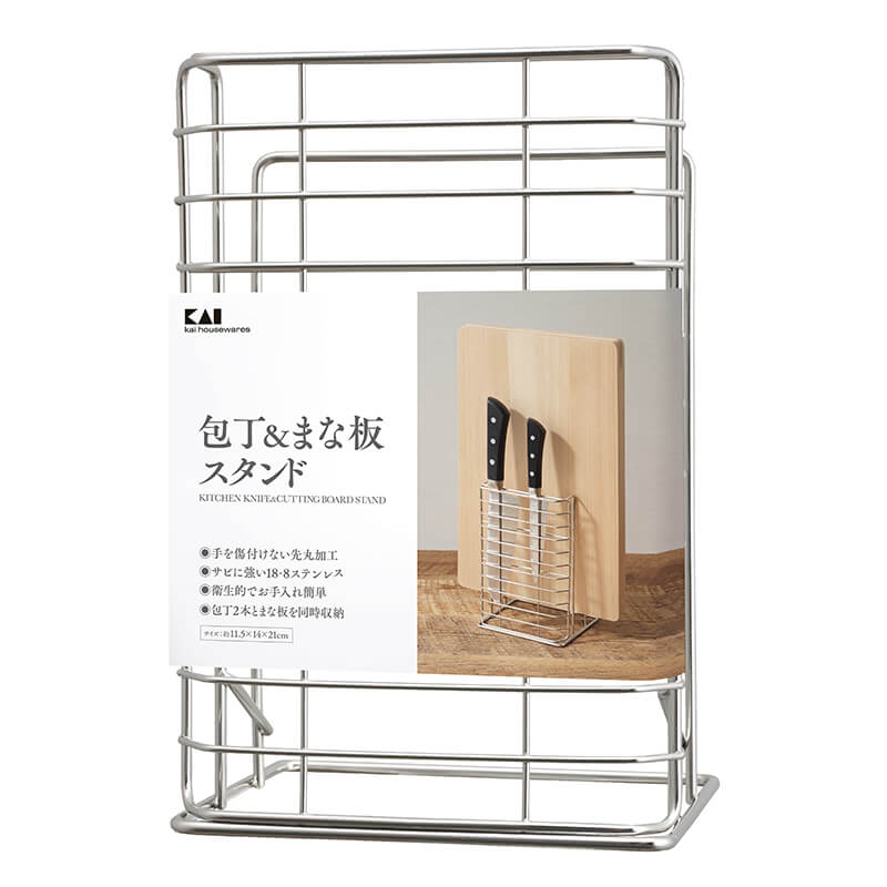 KAI Knife and Cutting Board Stand, Knife and Cutting Board Stand 210 x 140 x 115 mm, 222 g, Made in China, 21 x 14 x 11.5 cm and 222 g, Standard