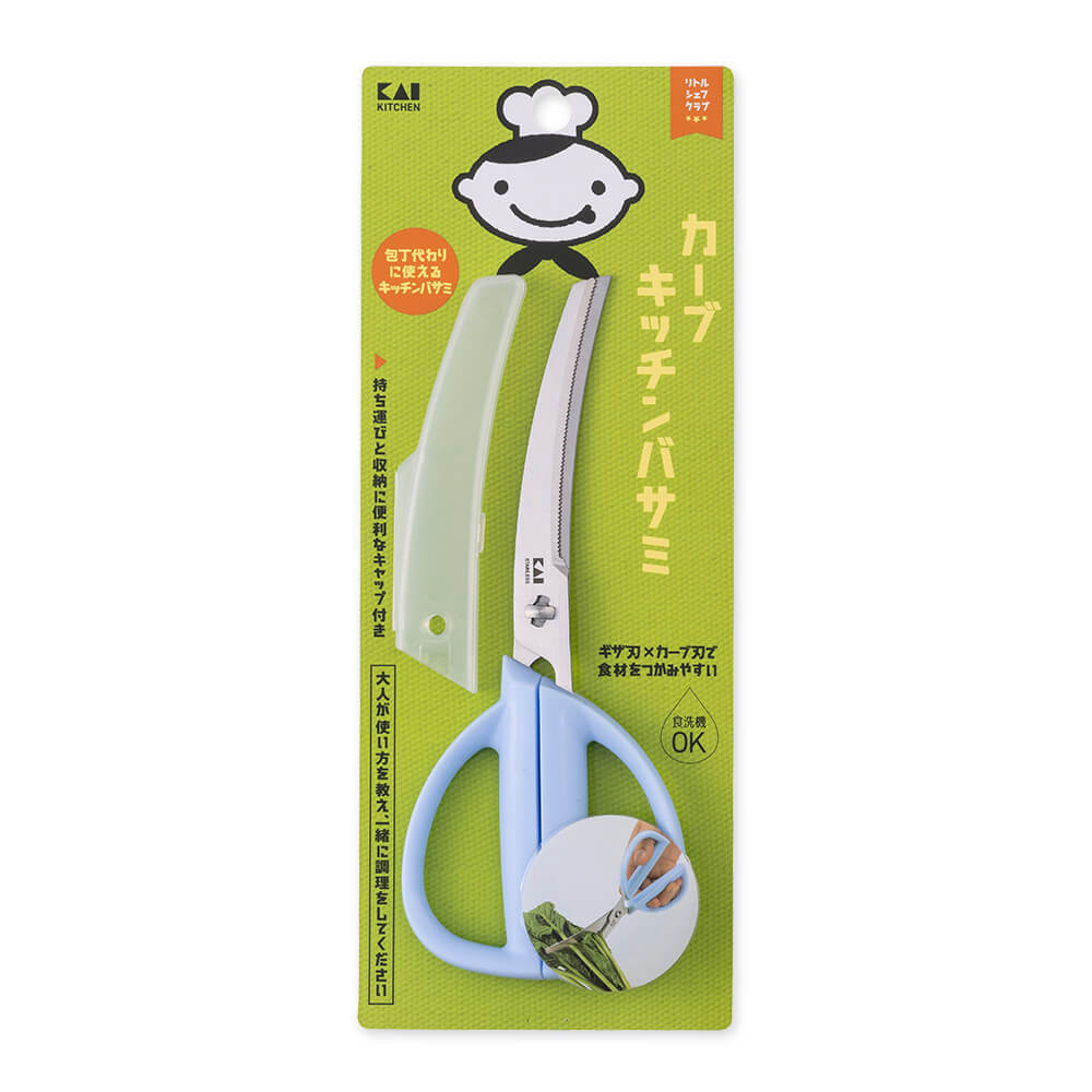 KAI Little Chef Club Curved Kitchen Scissors, Little Chef Club Curved Kitchen Scissors 166 x 70 x 10 mm, 47 g, Made in China, 16.6 x 7 x 1 cm and 47 g, Standard