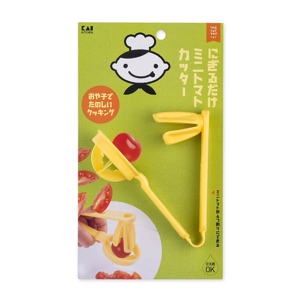 KAI Little Chef Club Squeeze Cherry Tomato Cutter, Little Chef Club Squeeze Cherry Tomato Cutter 135 x 11 x 55 mm, 27 g, Made in Japan, 13.5 x 1.1 x 5.5 cm and 27 g, Standard