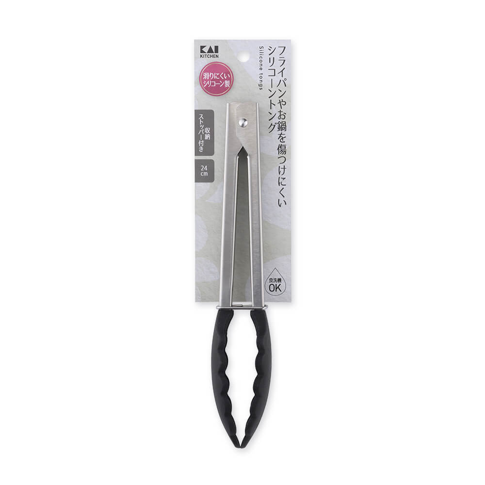 KAI Silicone Tongs 24cm, Silicone Tongs 24cm 240 x 45 x 40 mm, 135 g, Made in China, 24 x 4.5 x 4 cm and 135 g, Standard