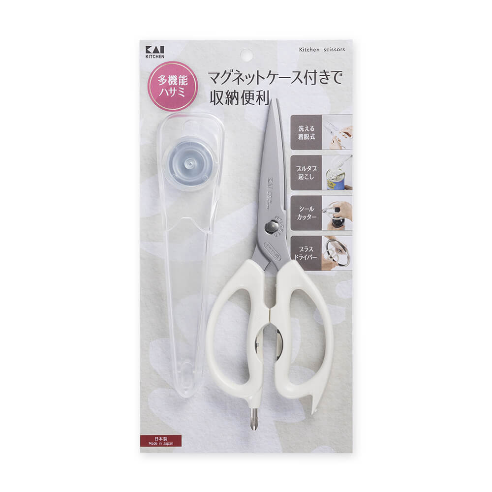 KAI Multi-Function Kitchen Scissors with Magnetic Case, Multi-Function Kitchen Scissors with Magnetic Case 220 x 85 x 40 mm, 151 g, Made in Japan, 22 x 8.5 x 4 cm and 151 g, Standard