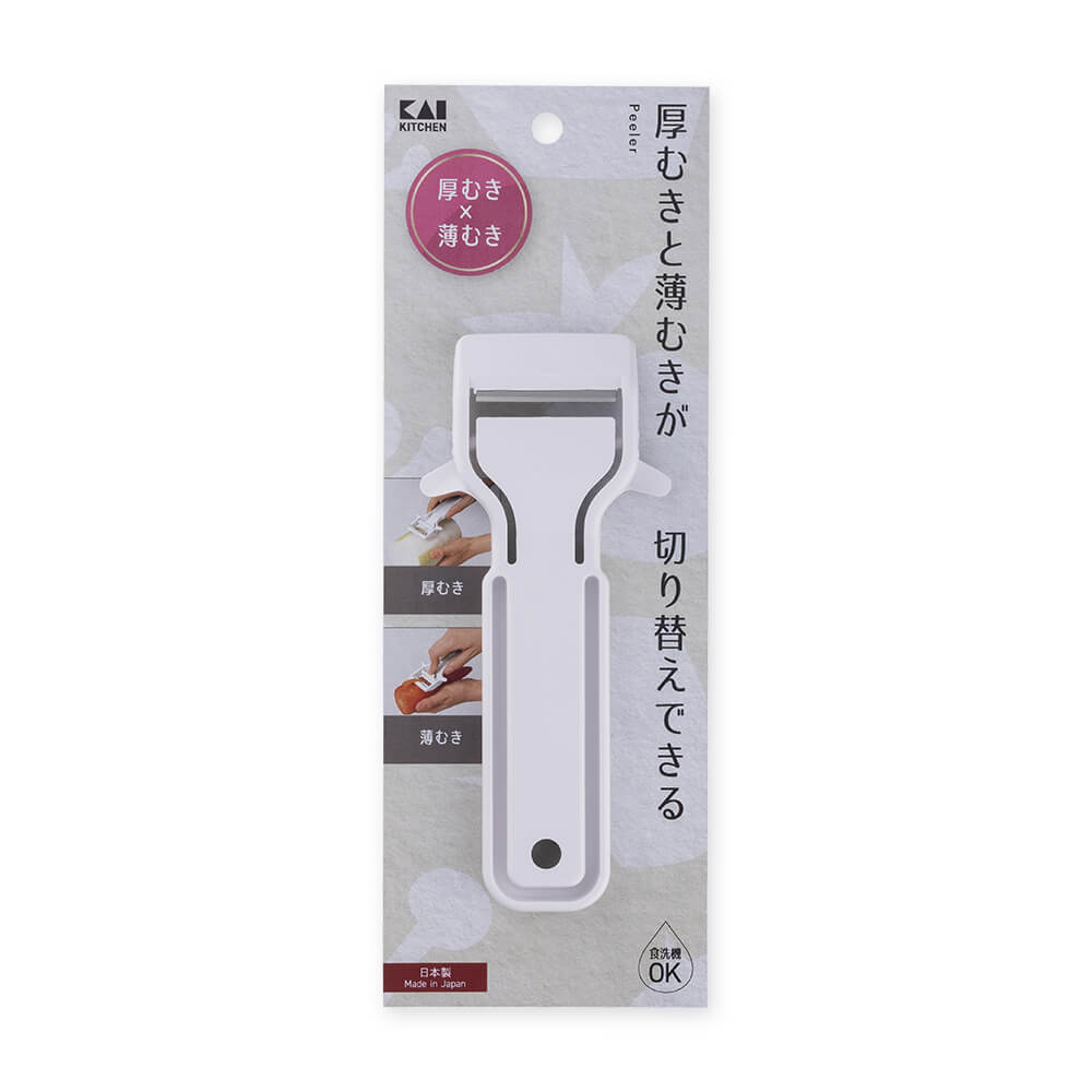 KAI Thick and Thin Peeling Peeler, Thick and Thin Peeling Peeler 150 x 67 x 17 mm, 29 g, Made in Japan, 15 x 6.7 x 1.7 cm and 29 g, Standard