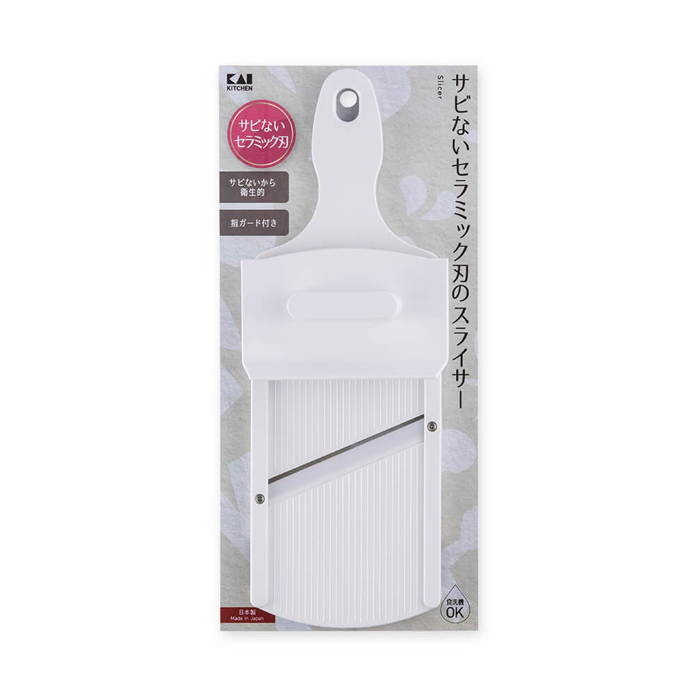 KAI Ceramic Slicer with Finger Guard, Ceramic Slicer with Finger Guard 270 x 100 x 40 mm, 134 g, Made in Japan, 27 x 10 x 4 cm and 134 g, Standard