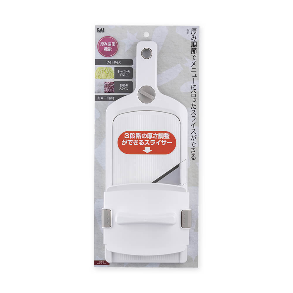 KAI Adjustable Wide Slicer with Finger Guard, Adjustable Wide Slicer with Finger Guard 380 x 153 x 55 mm, 417 g, Made in Japan, 38 x 15.3 x 5.5 cm and 417 g, Standard