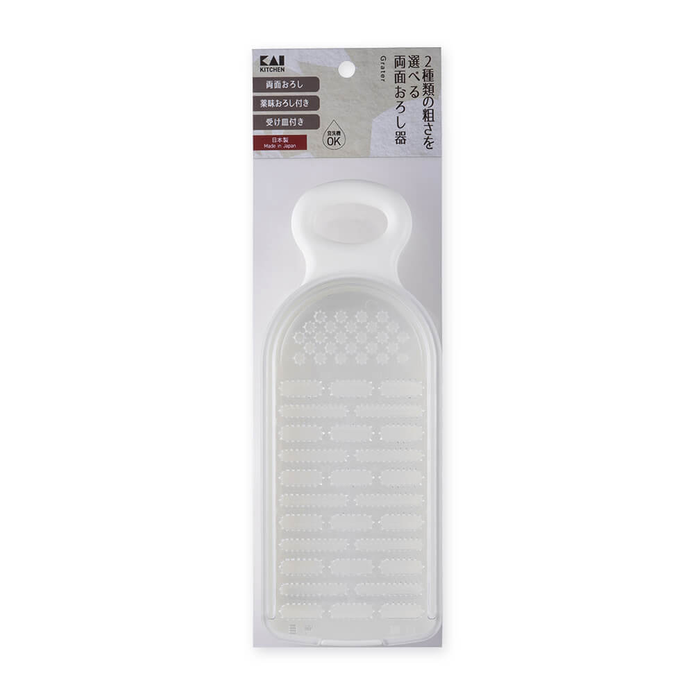 KAI Double-Sided Grater with Dish, Double-Sided Grater with Dish 226 x 88 x 50 mm, 146 g, Made in Japan, 22.6 x 8.8 x 5 cm and 146 g, Standard