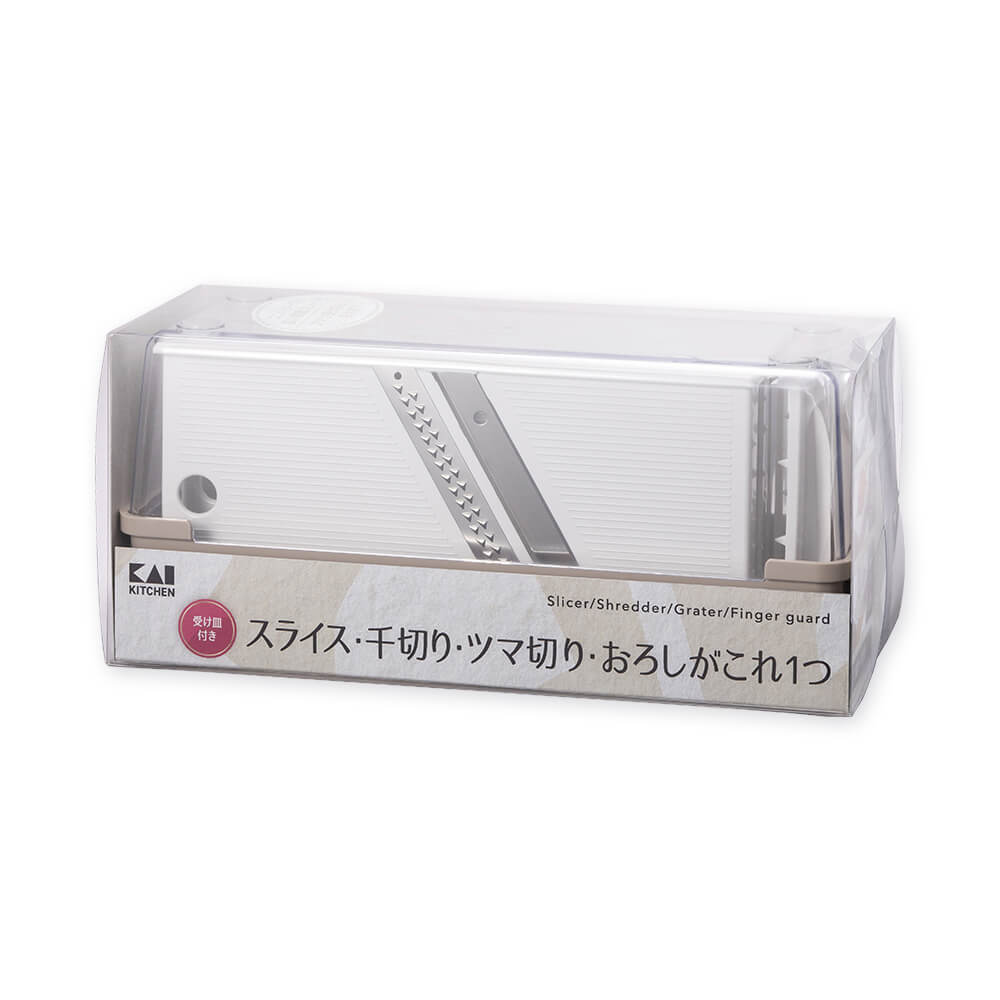 KAI Food Preparation Set (Double-Edge Slicer, Julienne, Tsuma Cutter, Grater, Finger, Food Preparation Set (Double-Edge Slicer, Julienne, Tsuma Cutter, Grater, Finger 190 x 80 x 90 mm, 370 g, Made in Japan, 19 x 8 x 9 cm and 370 g, Standard