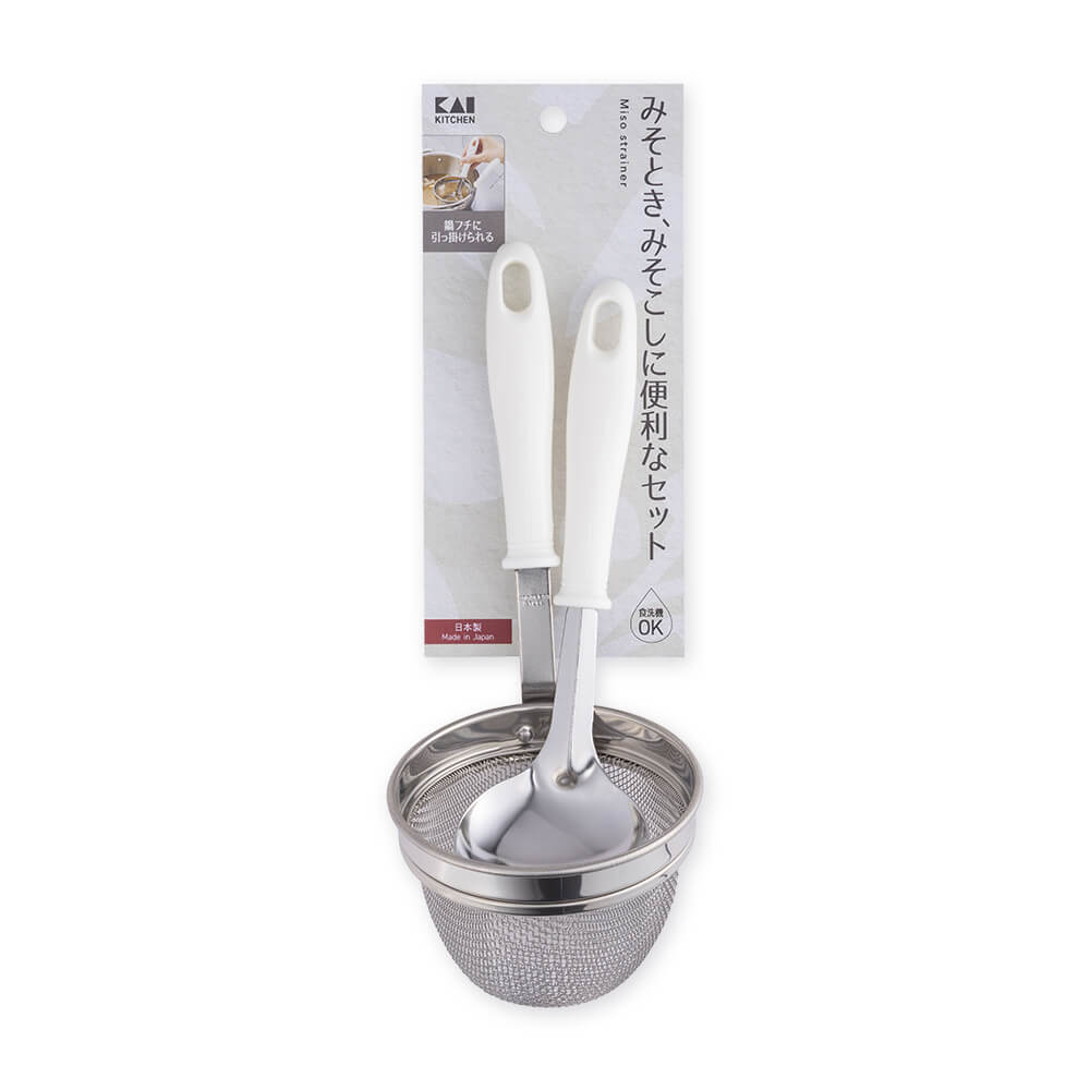 KAI Miso Strainer Set with Ladle, Miso Strainer Set with Ladle 225 x 90 x 97 mm, 111 g, Made in Japan, 22.5 x 9 x 9.7 cm and 111 g, Standard