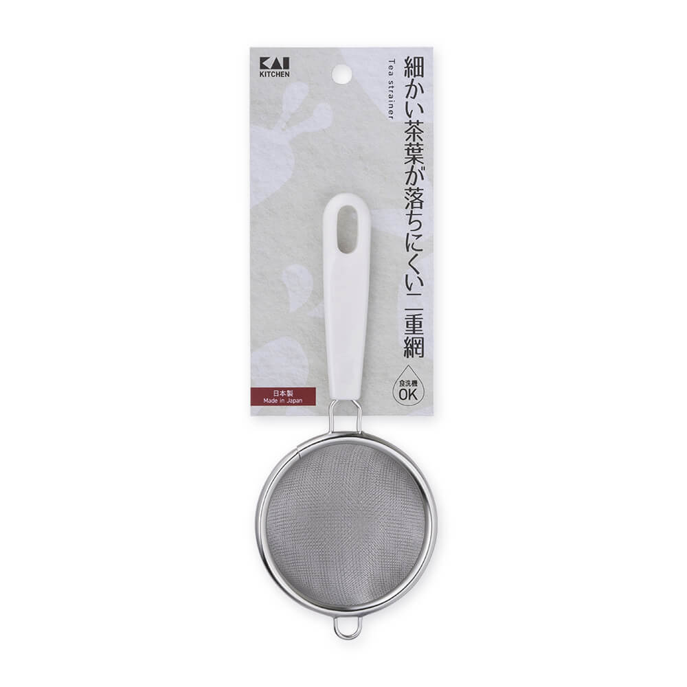 KAI Double Mesh Tea Strainer, Double Mesh Tea Strainer 180 x 75 x 32 mm, 35 g, Made in Japan, 18 x 7.5 x 3.2 cm and 35 g, Standard