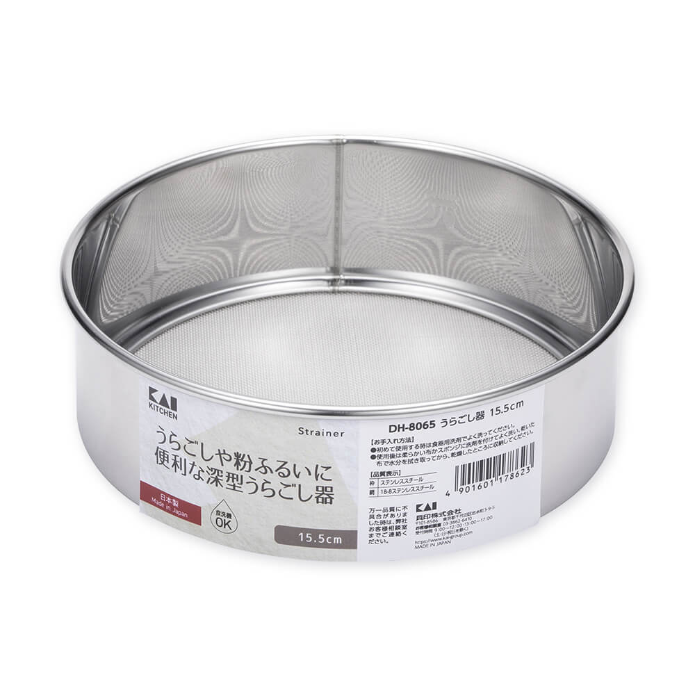 KAI Strainer 15.5cm, Strainer 15.5cm 160 x 160 x 50 mm, 85 g, Made in Japan, 16 x 16 x 5 cm and 85 g, Standard