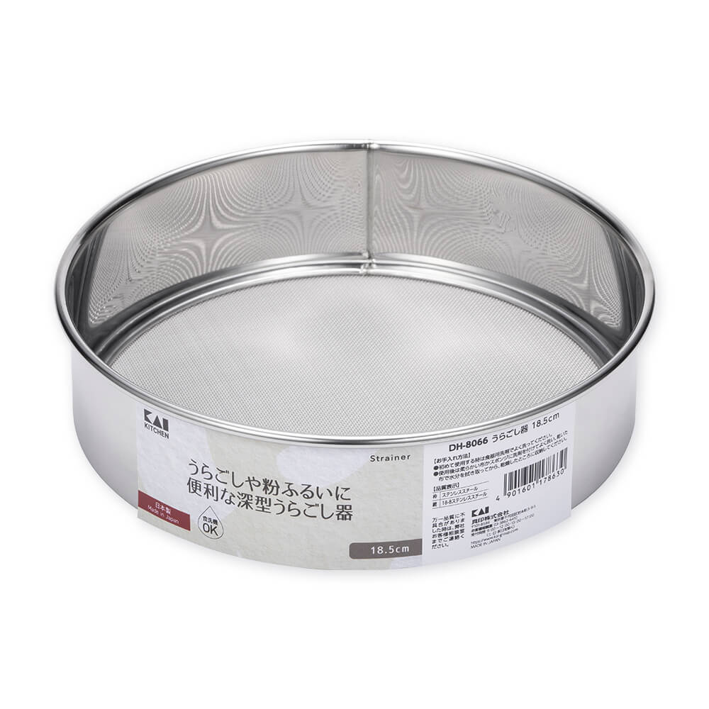 KAI Strainer 18.5cm, Strainer 18.5cm 195 x 195 x 50 mm, 108 g, Made in Japan, 19.5 x 19.5 x 5 cm and 108 g, Standard