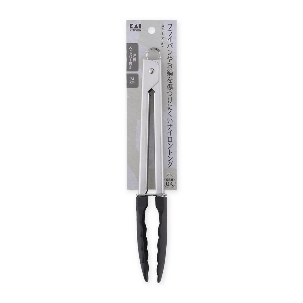 KAI Nylon Tongs 24cm, Nylon Tongs 24cm 255 x 28 x 35 mm, 101 g, Made in China, 25.5 x 2.8 x 3.5 cm and 101 g, Standard