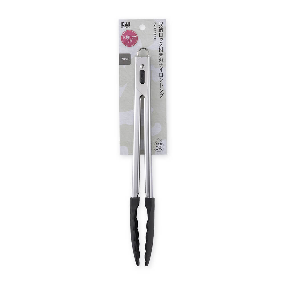 KAI Locking Nylon Tongs 28cm, Locking Nylon Tongs 28cm 295 x 32 x 35 mm, 121 g, Made in China, 29.5 x 3.2 x 3.5 cm and 121 g, Standard