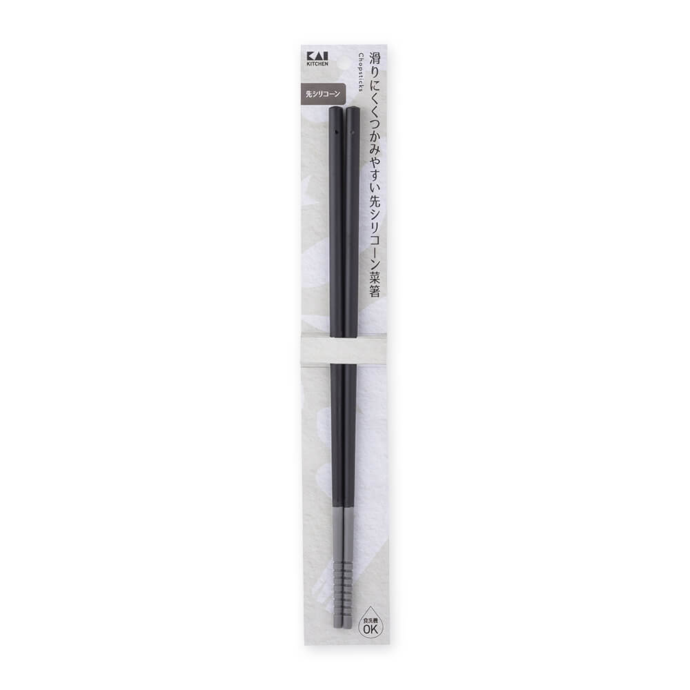 KAI Silicone-Tip Cooking-Chopsticks 30-cm — Nylon Stainless-Core Heat-Resistant