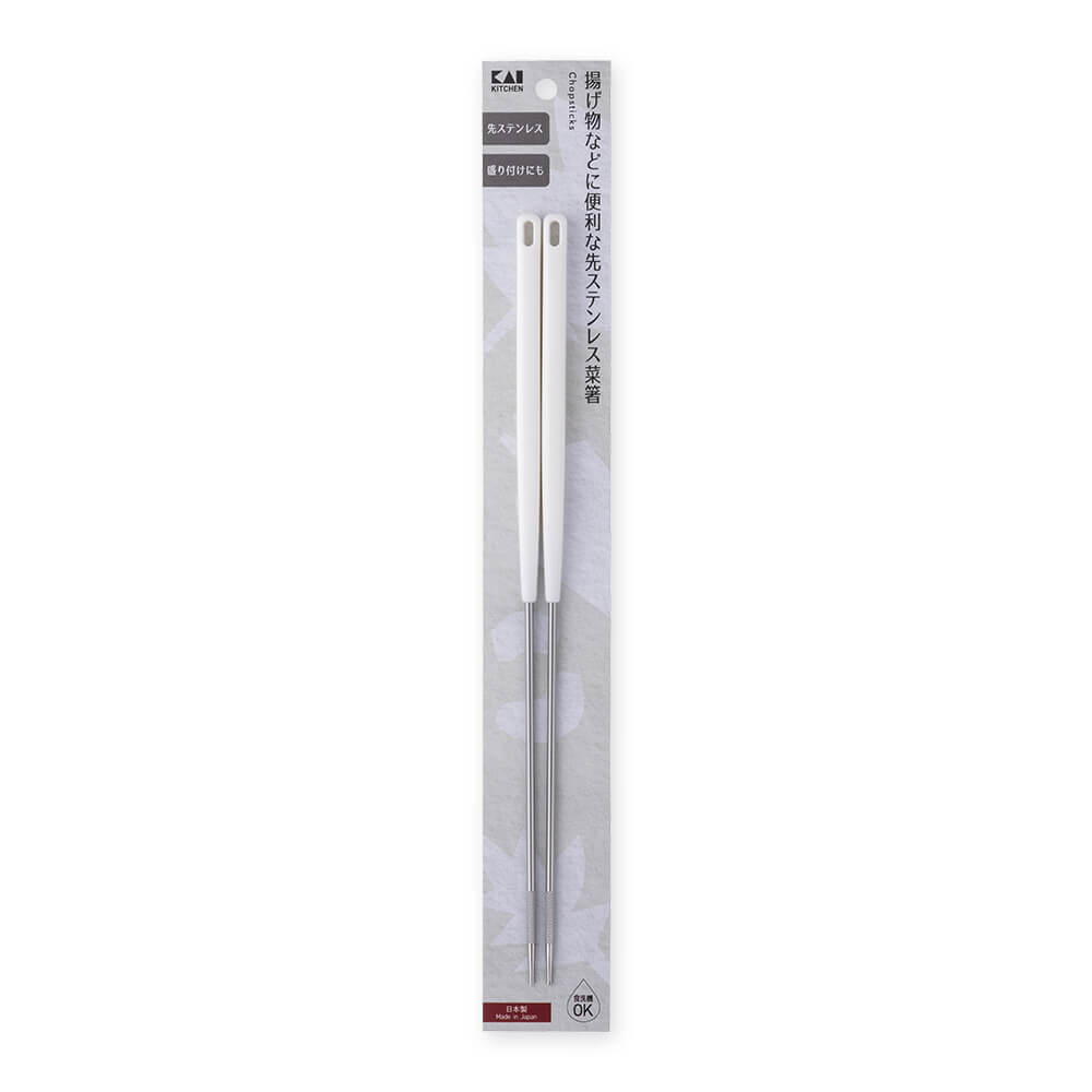 Stainless Steel-Tip Cooking Chopsticks 30 cm, 300 x 10 x 10 mm, about 50 g, Polypropylene Handle Heat-Safe to 110 C, for Tempura and Fried Foods