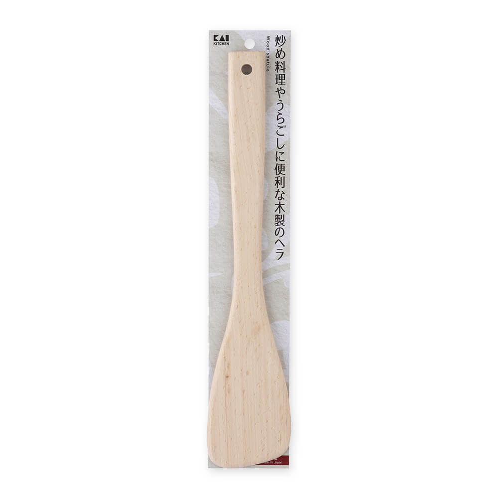 KAI Wooden Spatula 33cm, Wooden Spatula 33cm 330 x 65 x 10 mm, 74 g, Made in Japan, 33 x 6.5 x 1 cm and 74 g, Standard