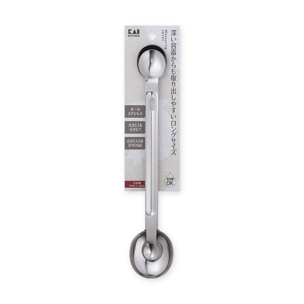 KAI Stainless Steel Long Measuring Spoon Set, Stainless Steel Long Measuring Spoon Set 253 x 48 x 18 mm, 70 g, Made in Japan, 25.3 x 4.8 x 1.8 cm and 70 g, Standard