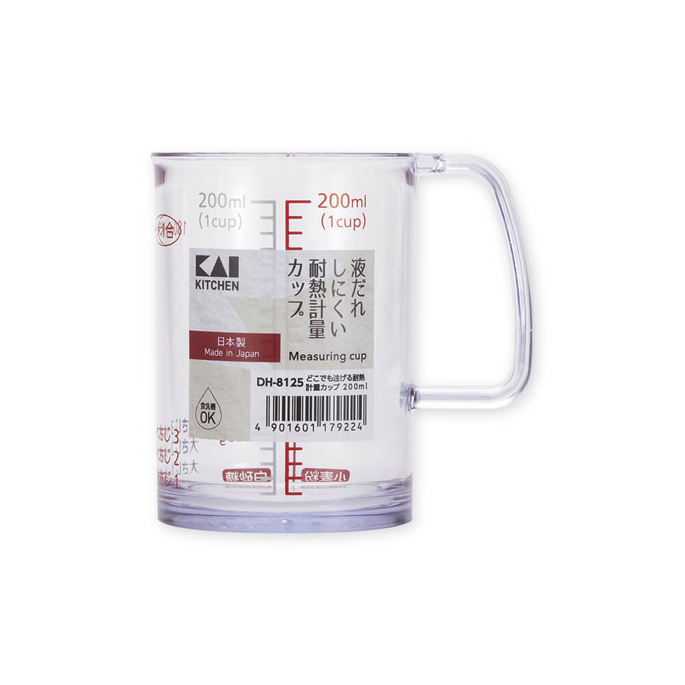 KAI Heat-Resistant Pour-Anywhere Measuring Cup 200ml, Heat-Resistant Pour-Anywhere Measuring Cup 200ml 92 x 65 x 90 mm, 57 g, Made in Japan, 9.2 x 6.5 x 9 cm and 57 g, Standard