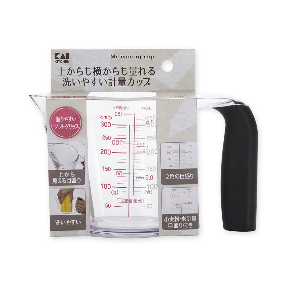 KAI Easy-Wash Measuring Cup 300ml with Top Reading, Easy-Wash Measuring Cup 300ml with Top Reading 95 x 160 x 84 mm, 100 g, Made in Japan, 9.5 x 16 x 8.4 cm and 100 g, Standard