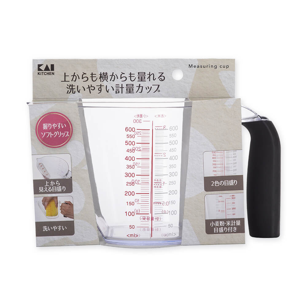KAI Easy-Wash Measuring-Cup 600-ml — Top-Reading AS-Resin Japan-Made