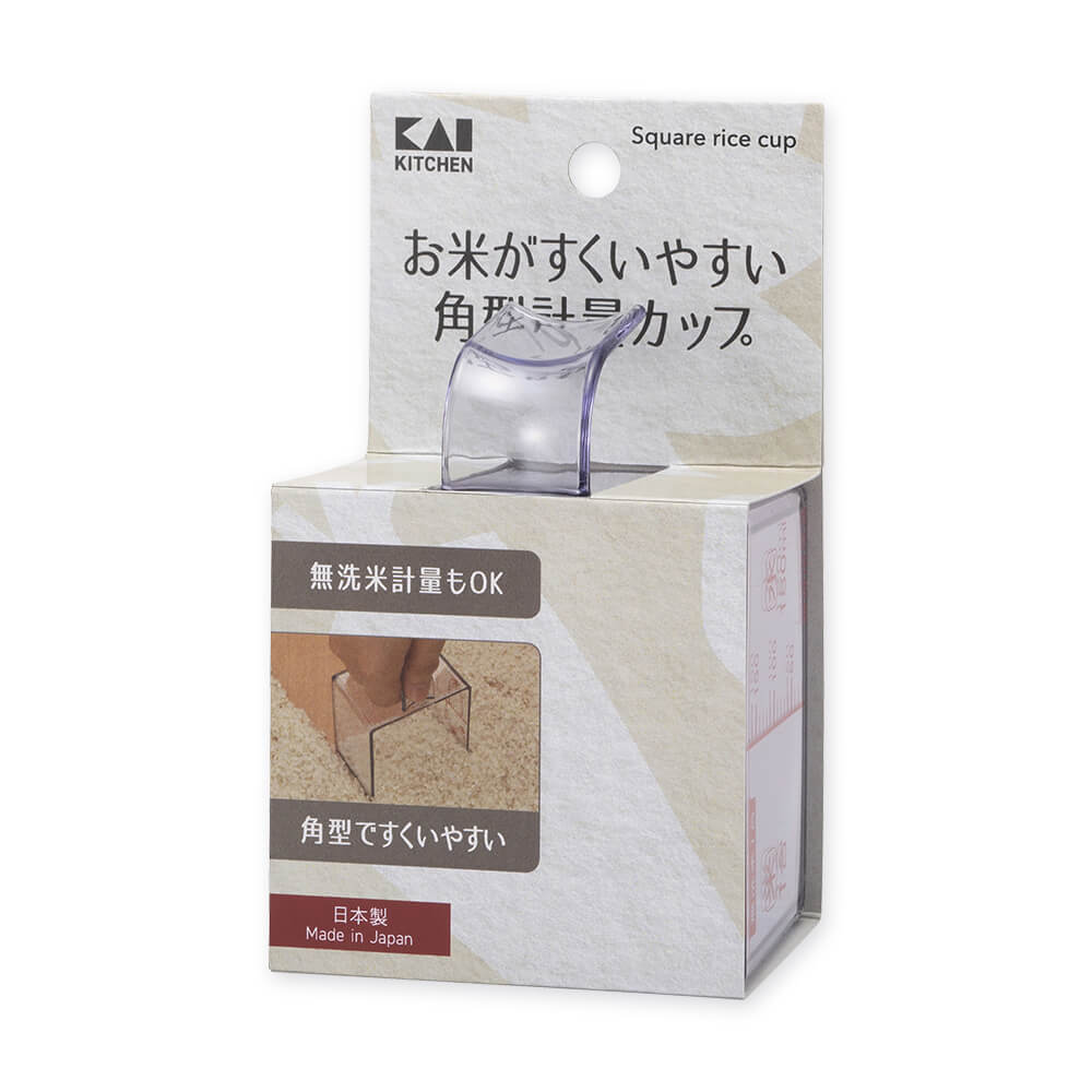 KAI Square Rice Scoop Cup, Square Rice Scoop Cup 95 x 69 x 48 mm, 44 g, Made in Japan, 9.5 x 6.9 x 4.8 cm and 44 g, Standard