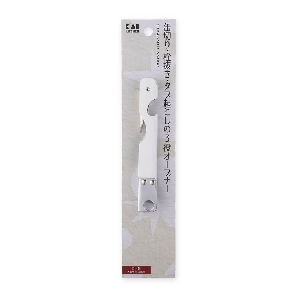 KAI Can Opener, Bottle Opener and Tab Lifter, Can Opener, Bottle Opener and Tab Lifter 124 x 17 x 12 mm, 50 g, Made in Japan, 12.4 x 1.7 x 1.2 cm and 50 g, Standard