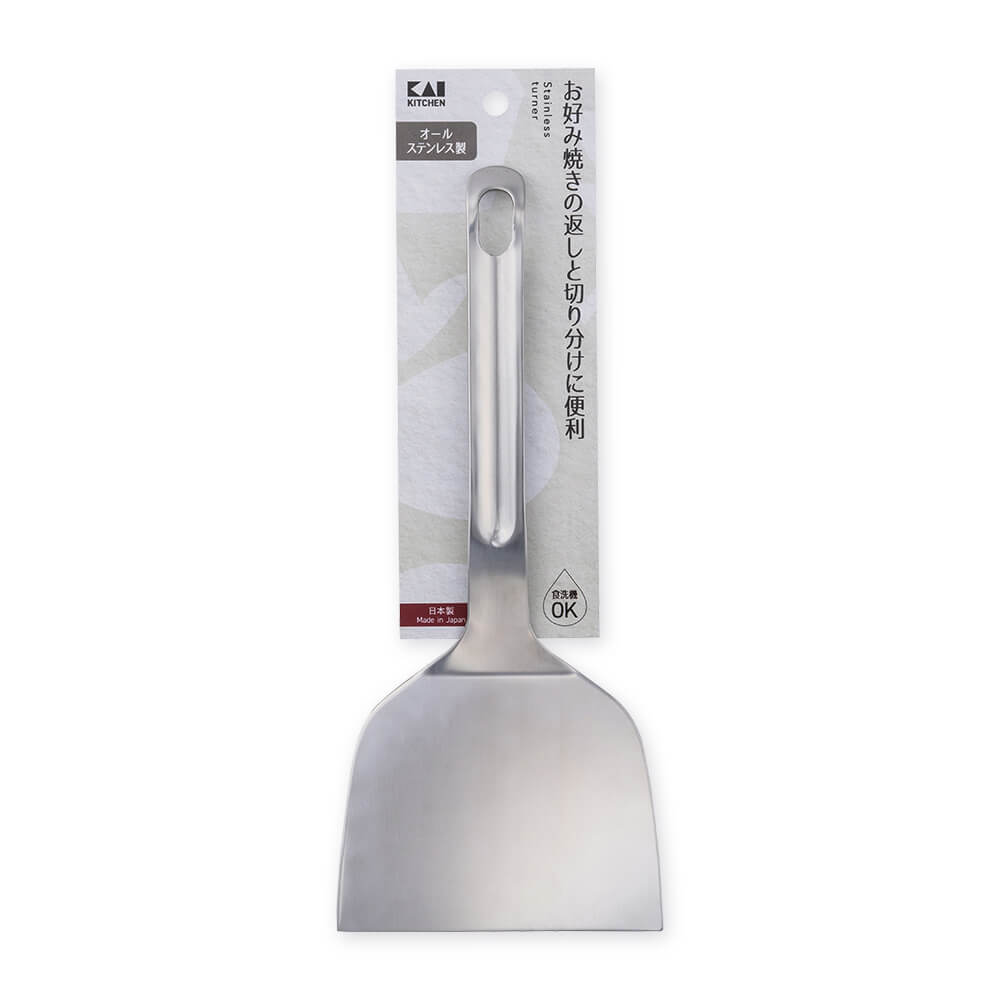 KAI Stainless Steel Okonomiyaki Turner 105mm, Stainless Steel Okonomiyaki Turner 105mm 243 x 105 x 18 mm, 98 g, Made in Japan, 24.3 x 10.5 x 1.8 cm and 98 g, Standard