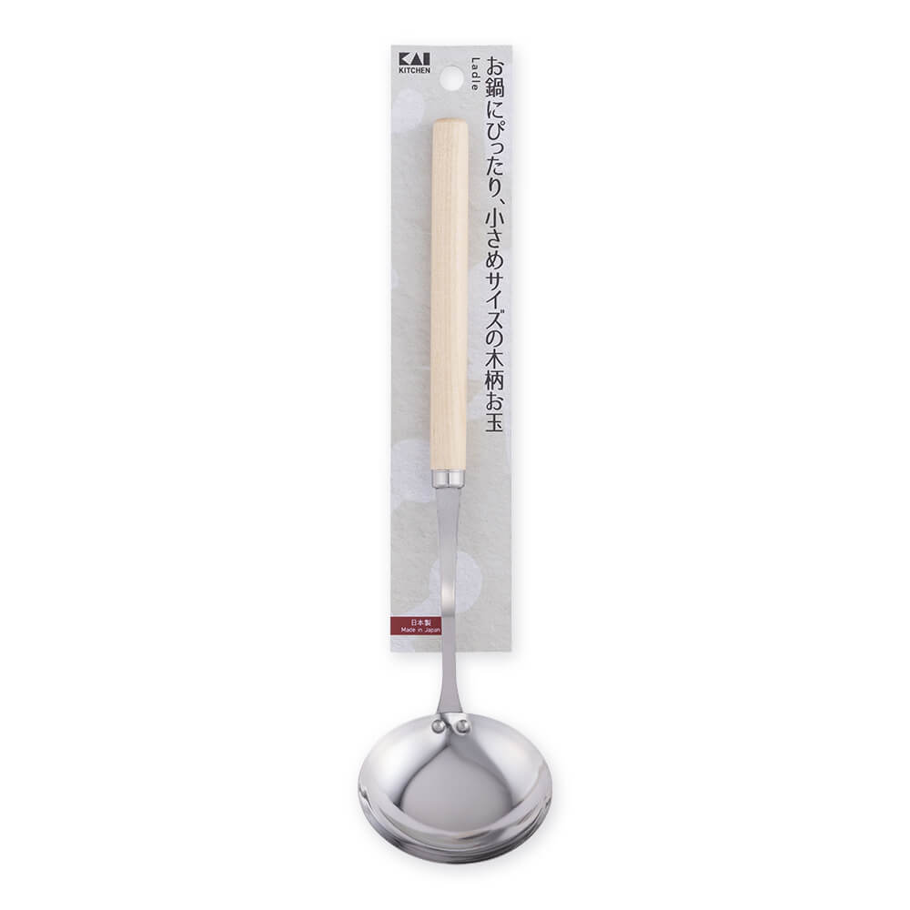 KAI Wood-Handle Tabletop Ladle, Wood-Handle Tabletop Ladle 235 x 62 x 55 mm, 35 g, Made in Japan, 23.5 x 6.2 x 5.5 cm and 35 g, Standard