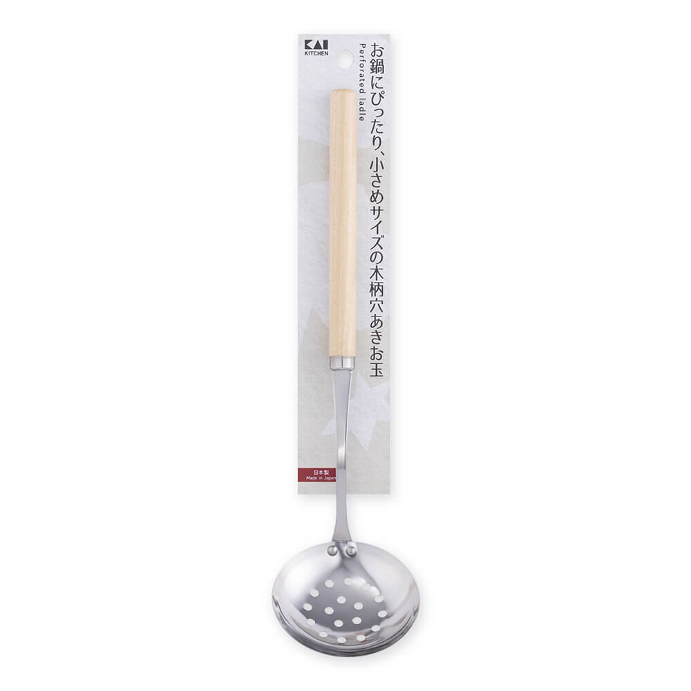 KAI Wood-Handle Tabletop Slotted Ladle, Wood-Handle Tabletop Slotted Ladle 235 x 62 x 55 mm, 35 g, Made in Japan, 23.5 x 6.2 x 5.5 cm and 35 g, Standard