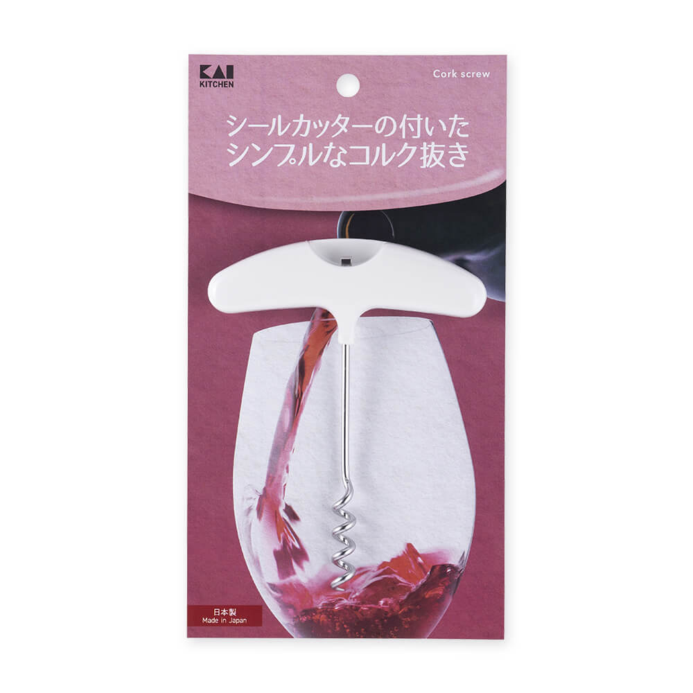 KAI T-Type Wine Corkscrew with Foil Cutter, T-Type Wine Corkscrew with Foil Cutter 125 x 100 x 20 mm, 65 g, Made in Japan, 12.5 x 10 x 2 cm and 65 g, Standard