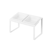 Yamazaki Nooks Slanted Pet Food Bowl Stand Set Nooks H17.6, Tall Slanted Stand With Two Ceramic Bowls That Eases Mealtime for Tall Pets, 200 mL Each in the Stand and 300 mL Flat, 29 x 15.5 x 17.6 cm and 1600 g, White or Black