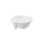 Yamazaki Nooks Folding Pet Food Bowl with Lid L Nooks, Large Folding Silicone Pet Bowl With a Lid That Packs Flat for Walks and Does Not Slip, 700 mL or 1 L, Hook Ring Included, 17.3 x 18.3 x 2.3 cm and 190 g, White or Black