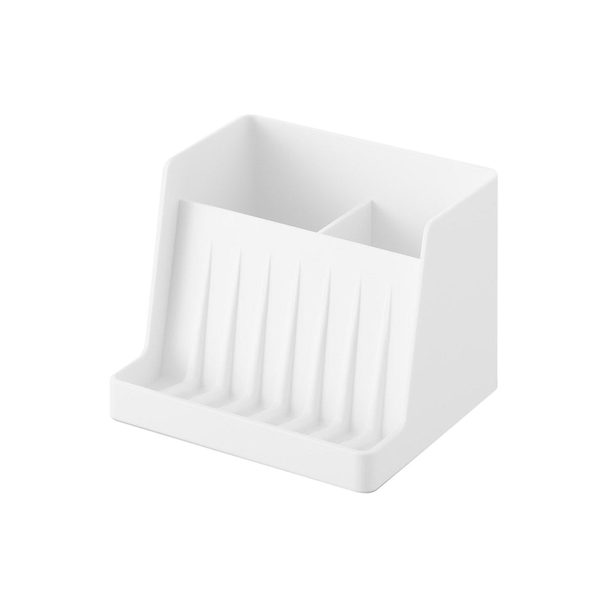 Yamazaki Tower Magnetic Soap Tray with Storage Pockets, Magnetic Soap Tray with Two Storage Pockets and Draining Holes that Sticks to a Steel Wall, Two Hooks Included, Heat Resistant to 100 C, 11 x 9.8 x 8.6 cm and 155 g, White or Black