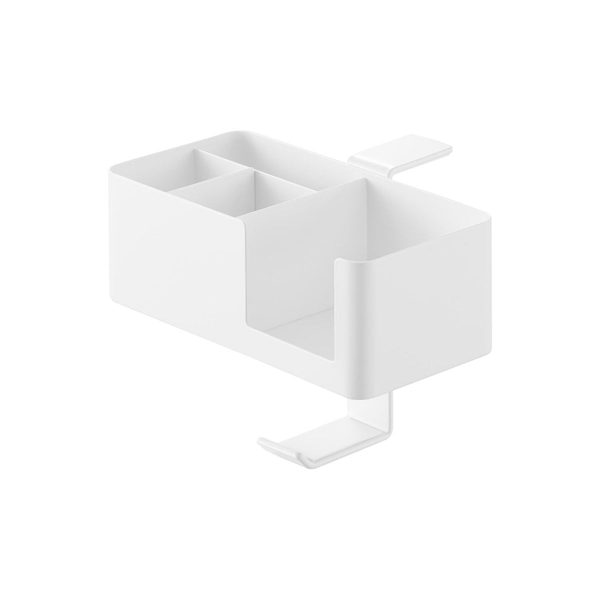 Yamazaki Tower Table-Side Multi Rack, Clamp-On Rack for a Table Edge with Cup, Phone and Small Item Sections and a Hook, 18 x 13.5 x 14 cm and 790 g, White or Black