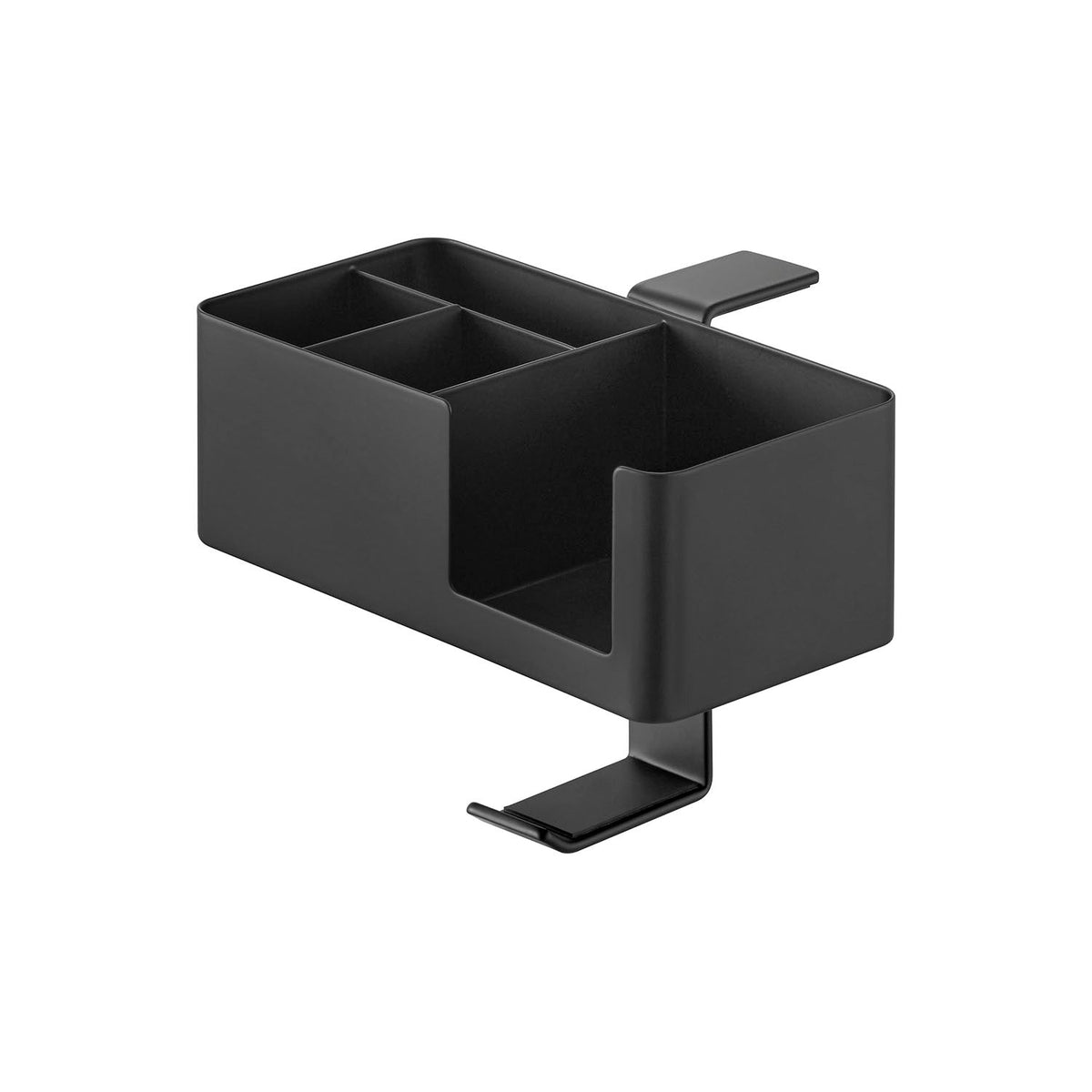 Yamazaki Tower Table-Side Multi Rack, Clamp-On Rack for a Table Edge with Cup, Phone and Small Item Sections and a Hook, 18 x 13.5 x 14 cm and 790 g, White or Black