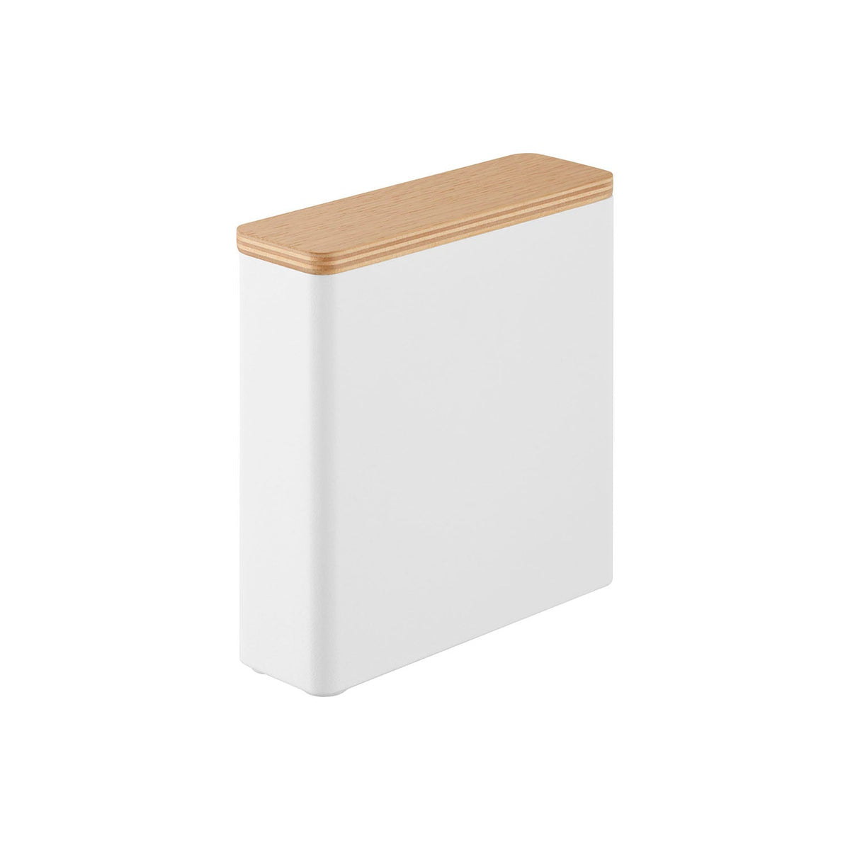 Yamazaki Rin Slim Sanitary Storage Case, Slim Steel Case with a Wood Lid for Slim Sanitary Items and Tampons, 14.7 x 4.7 x 15.6 cm and 586 g, Brown or Natural