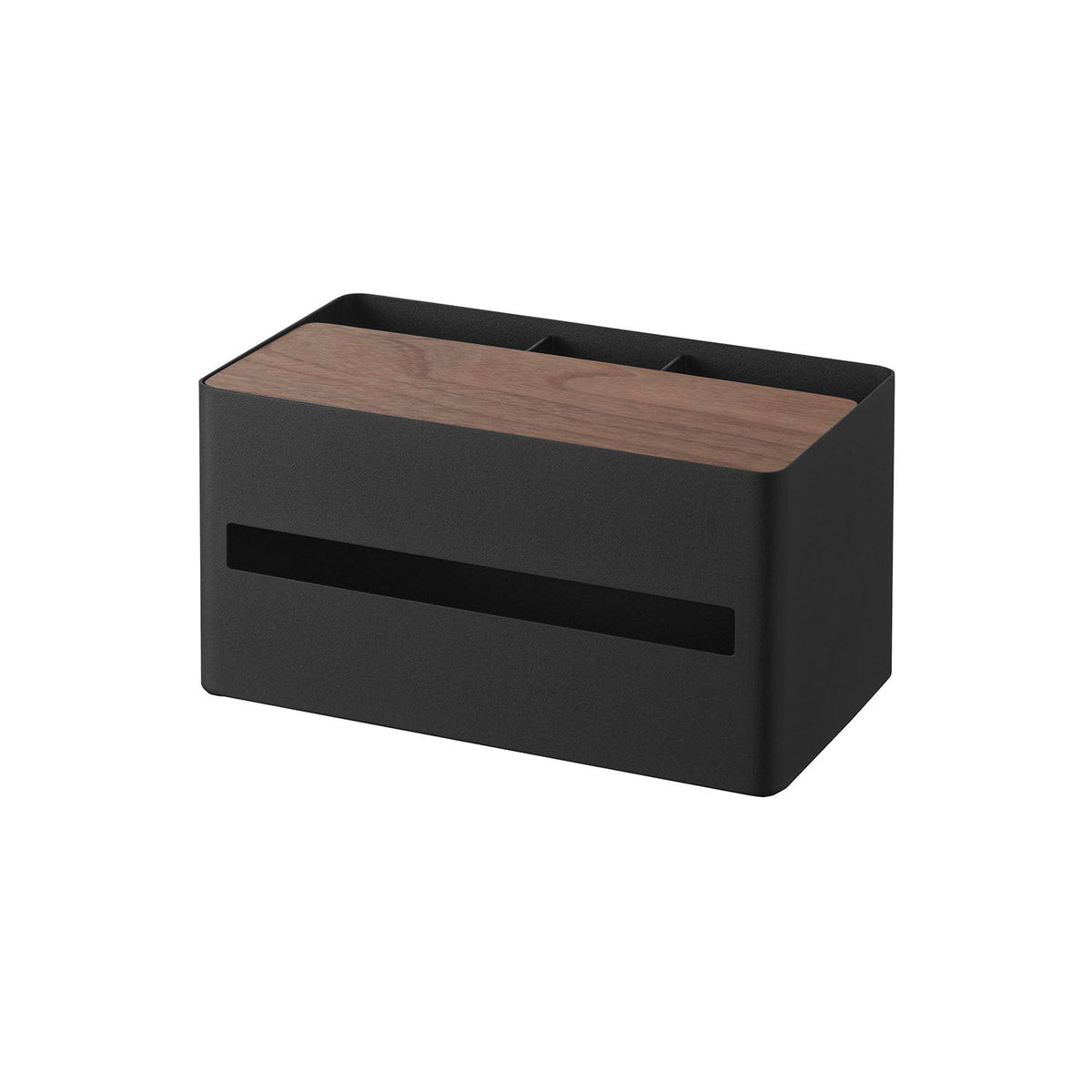 Yamazaki Rin Thick-Tissue Case with Remote Control Stand, Steel Case with a Wood Lid that Holds Thick Tissue and Stands Remote Controls Upright, 26 x 14.2 x 13.5 cm and 1925 g, Brown or Natural